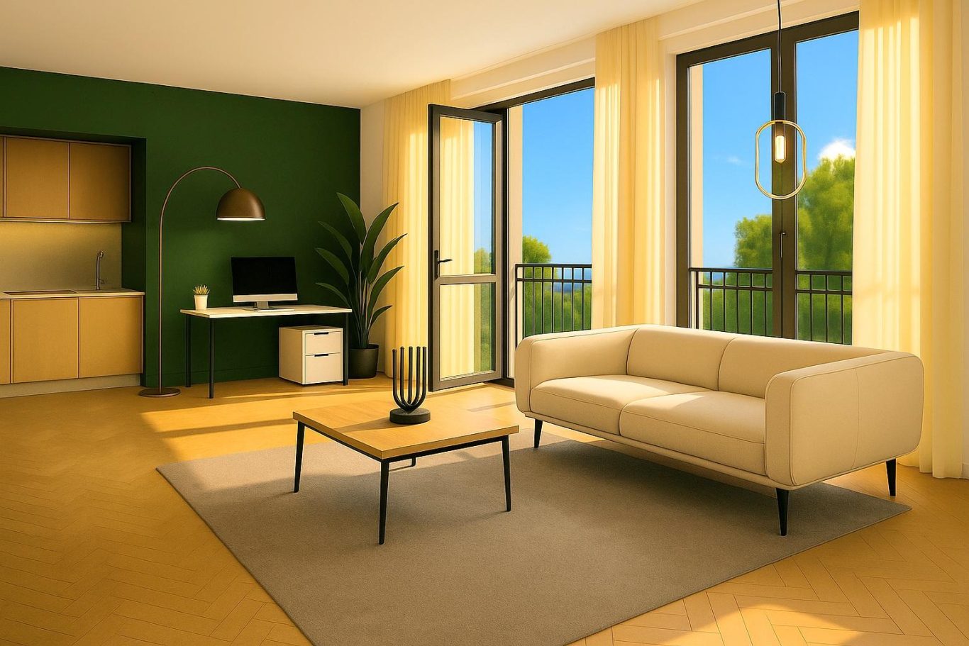 MITTLERE WOHNUNGEN MIT ZWEI BODENTIEFEN FENSTERFLÄCHEN ALS ART FRANZÖSISCHER BALKON