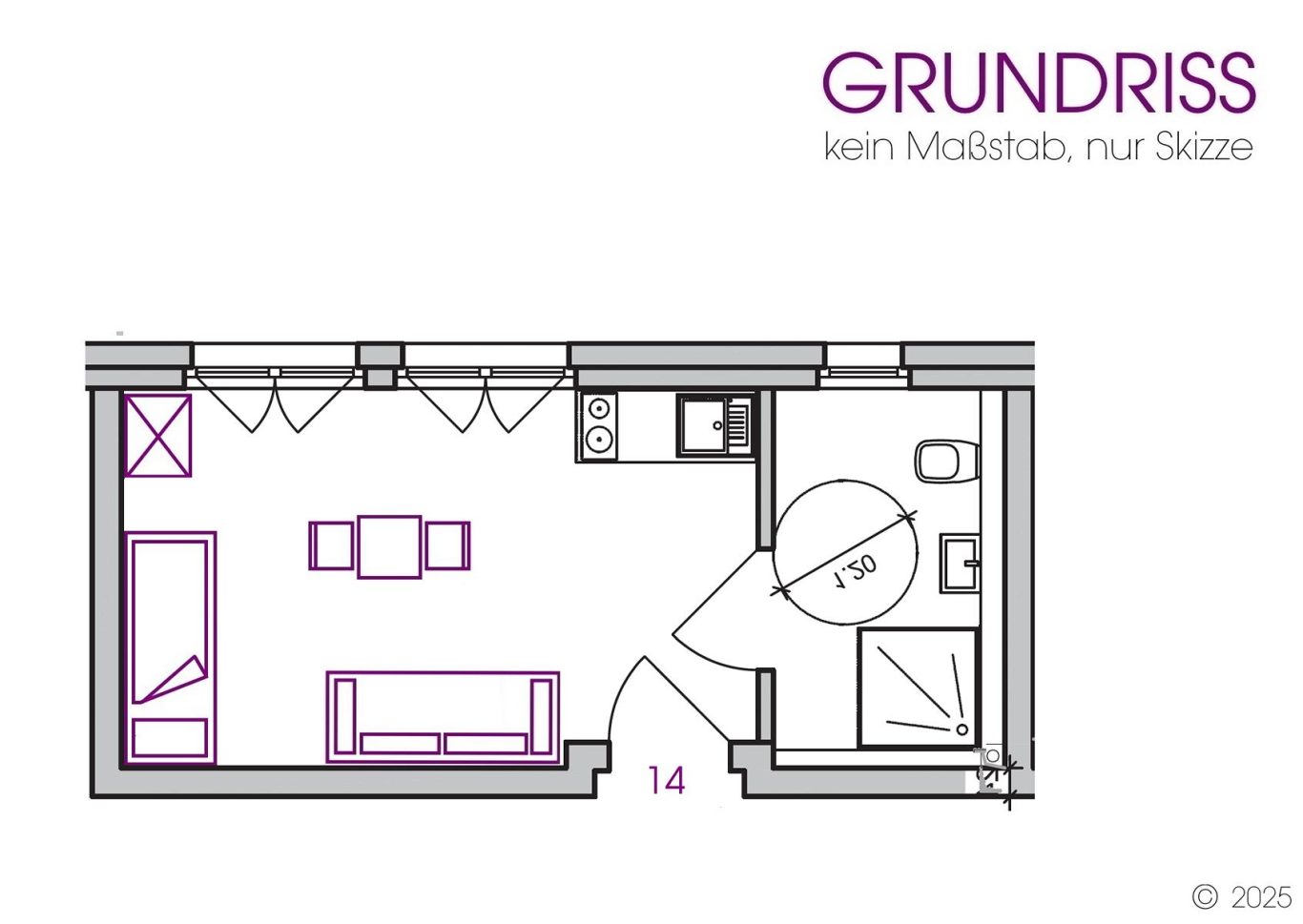 GRUNDRISS BEISPIEL MITTELWOHNUNG - HIER APARTMENT 14 IM OBERGESCHOSS