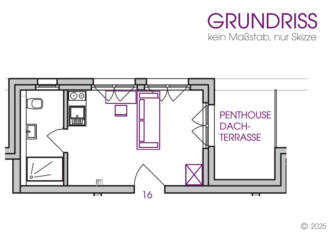 GRUNDRISS BEISPIEL PENTHOUSE - WOHNUNG - HIER APARTMENT 16 IM PENTHOUSE MIT DACHTERRASSE