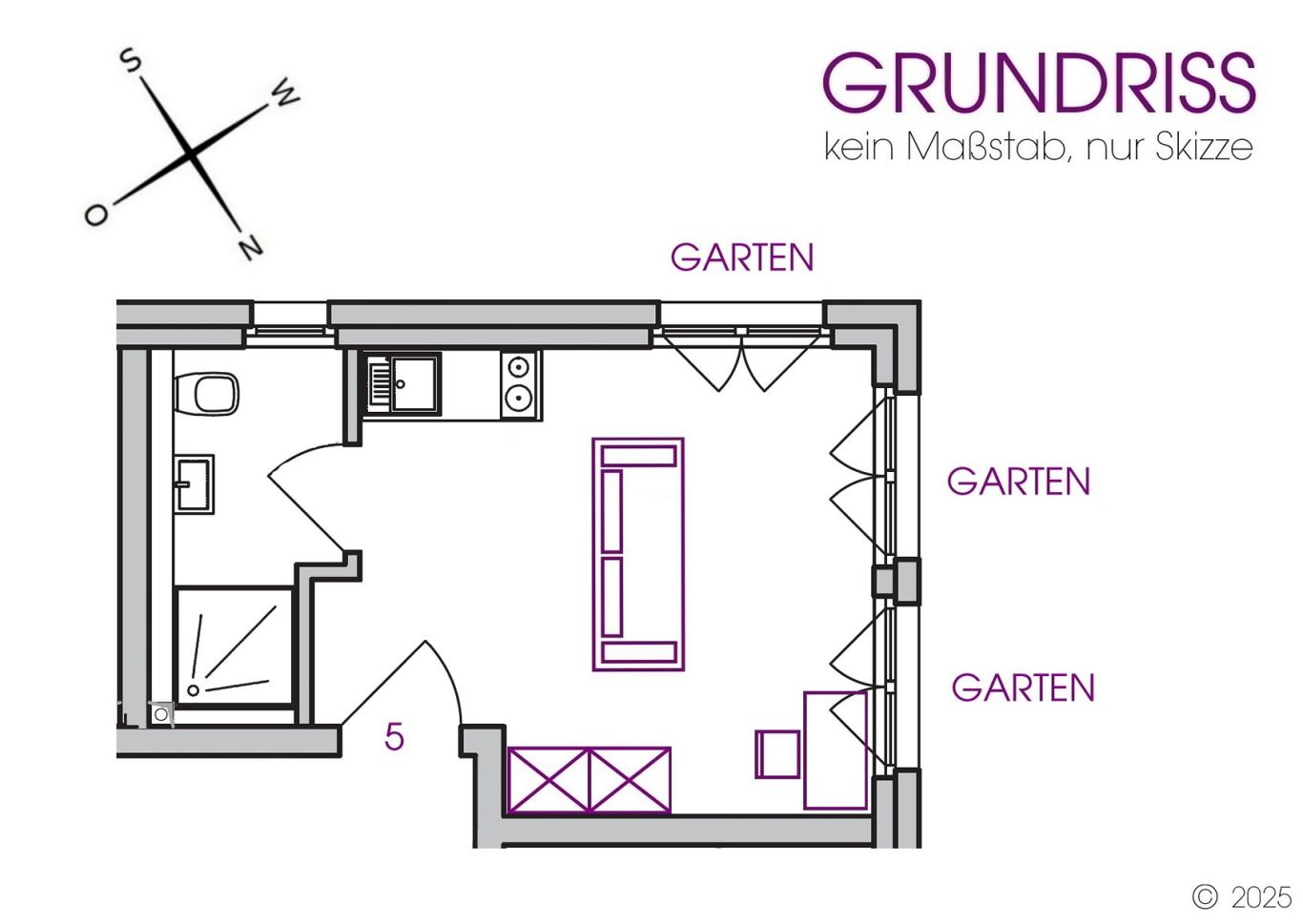 GRUNDRISS BEISPIEL ECKWOHNUNG - HIER APARTMENT 5 IM ERDGESCHOSS MIT GARTEN